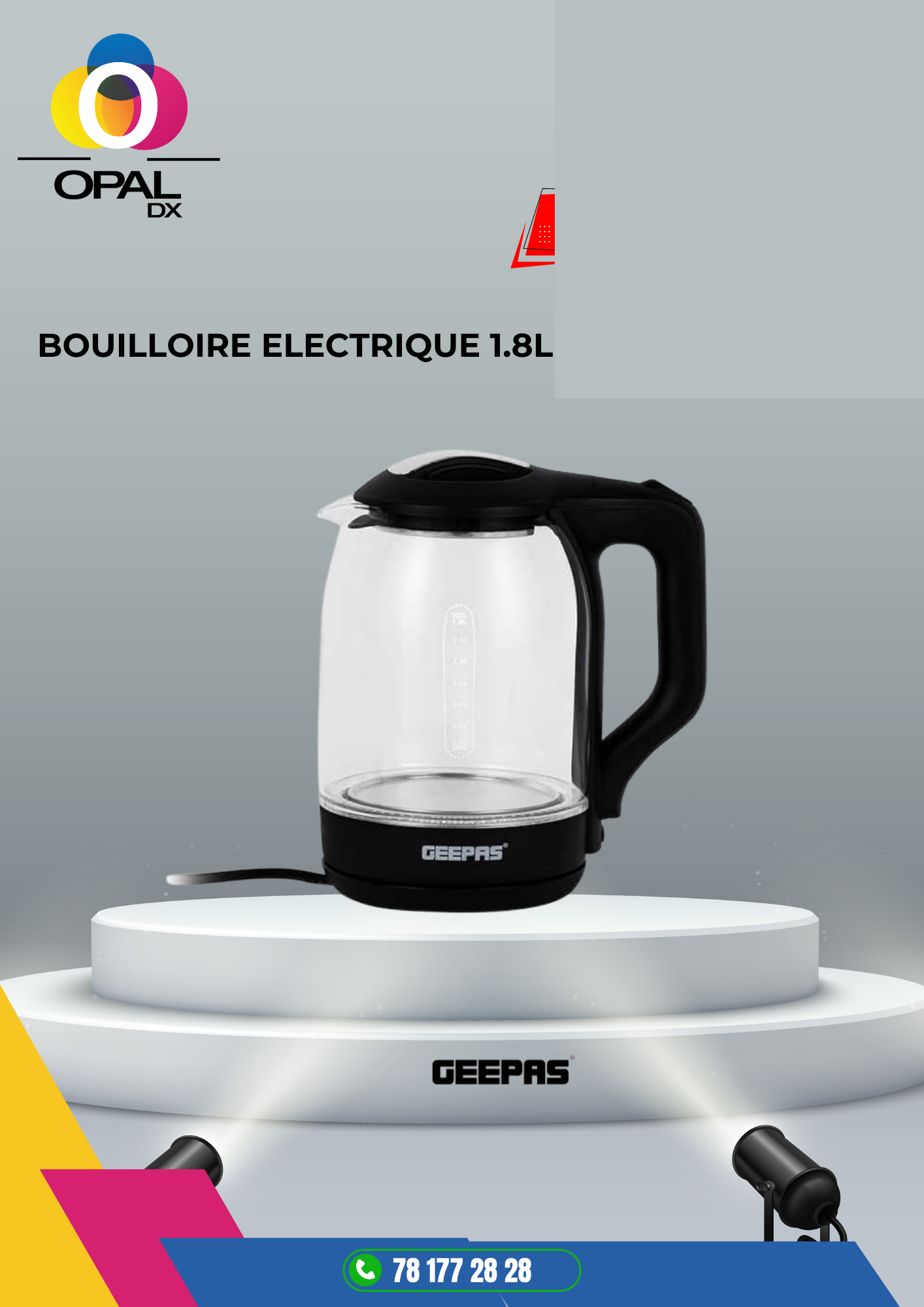 BOUILLOIRE ÉLECTRIQUE 1.8L GEEPAS EN VERRE