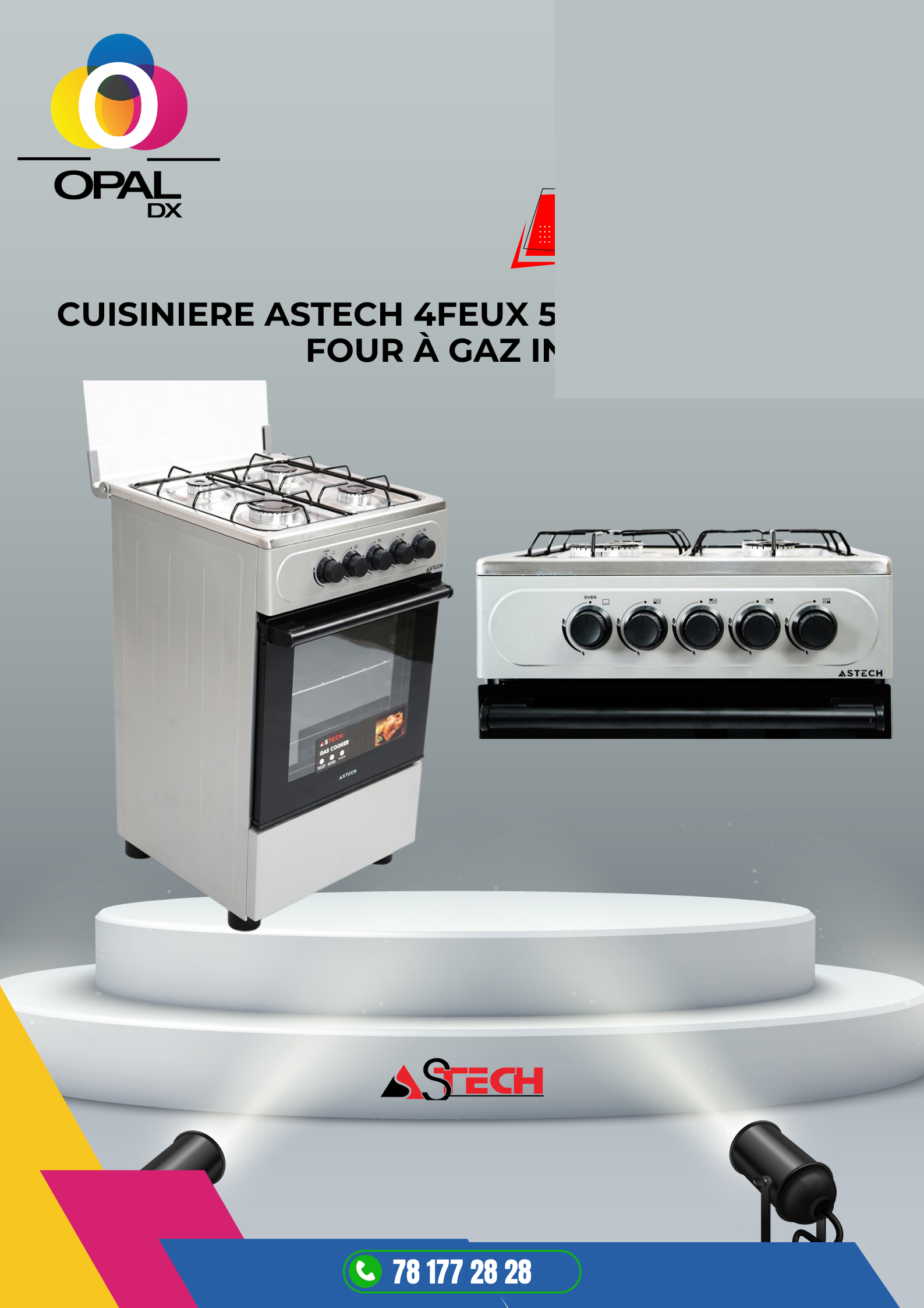 CUISINIÈRE ASTECH 4 FEUX 50x50 À GAZ GRIS