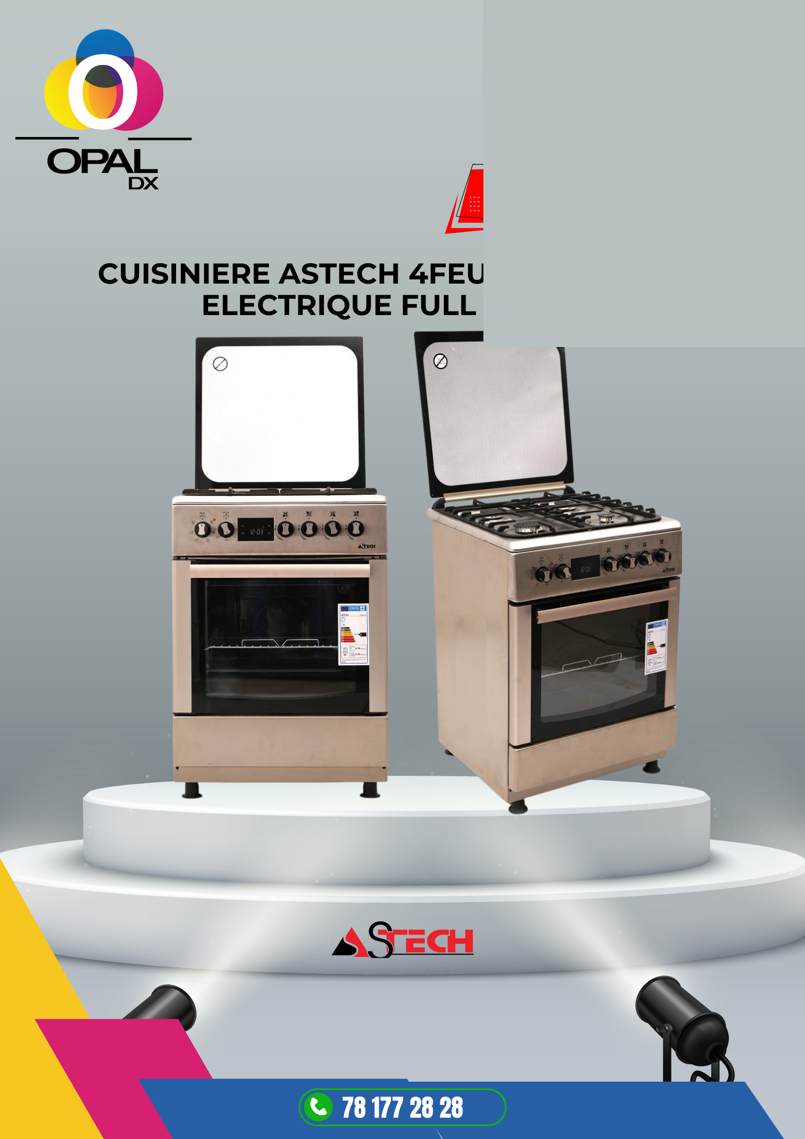 CUISINIÈRE ASTECH 4 FEUX À GAZ 60x60 FOUR ELECTRIQUE FULL OPTION