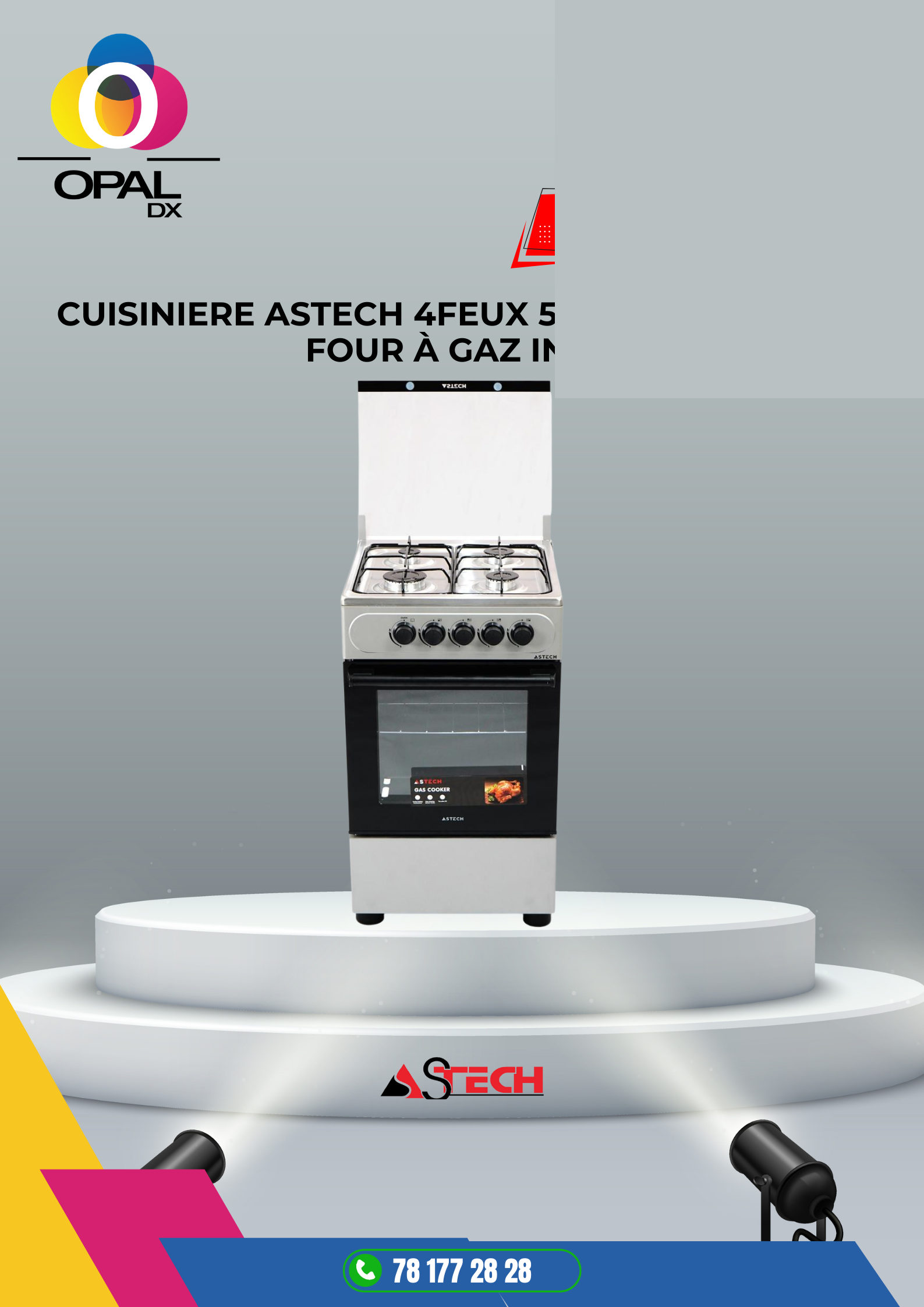 CUISINIÈRE ASTECH 4FEUX 50x50 À GAZ AVEC FOUR À GAX INOX