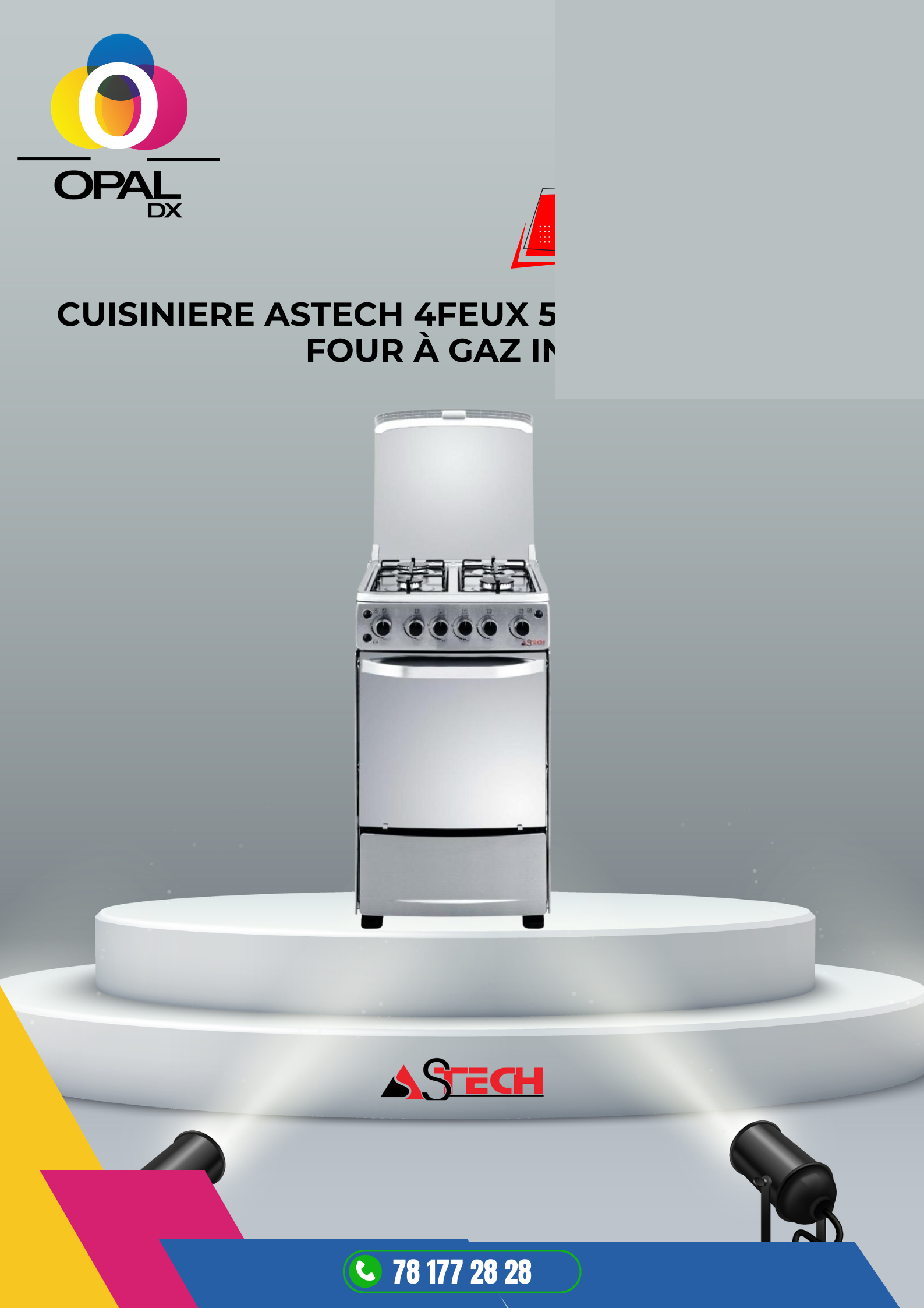 CUISINIÈRE ASTECH 4FEUX 50X50 À GAZ AVEC FOUR À GAZ INOX