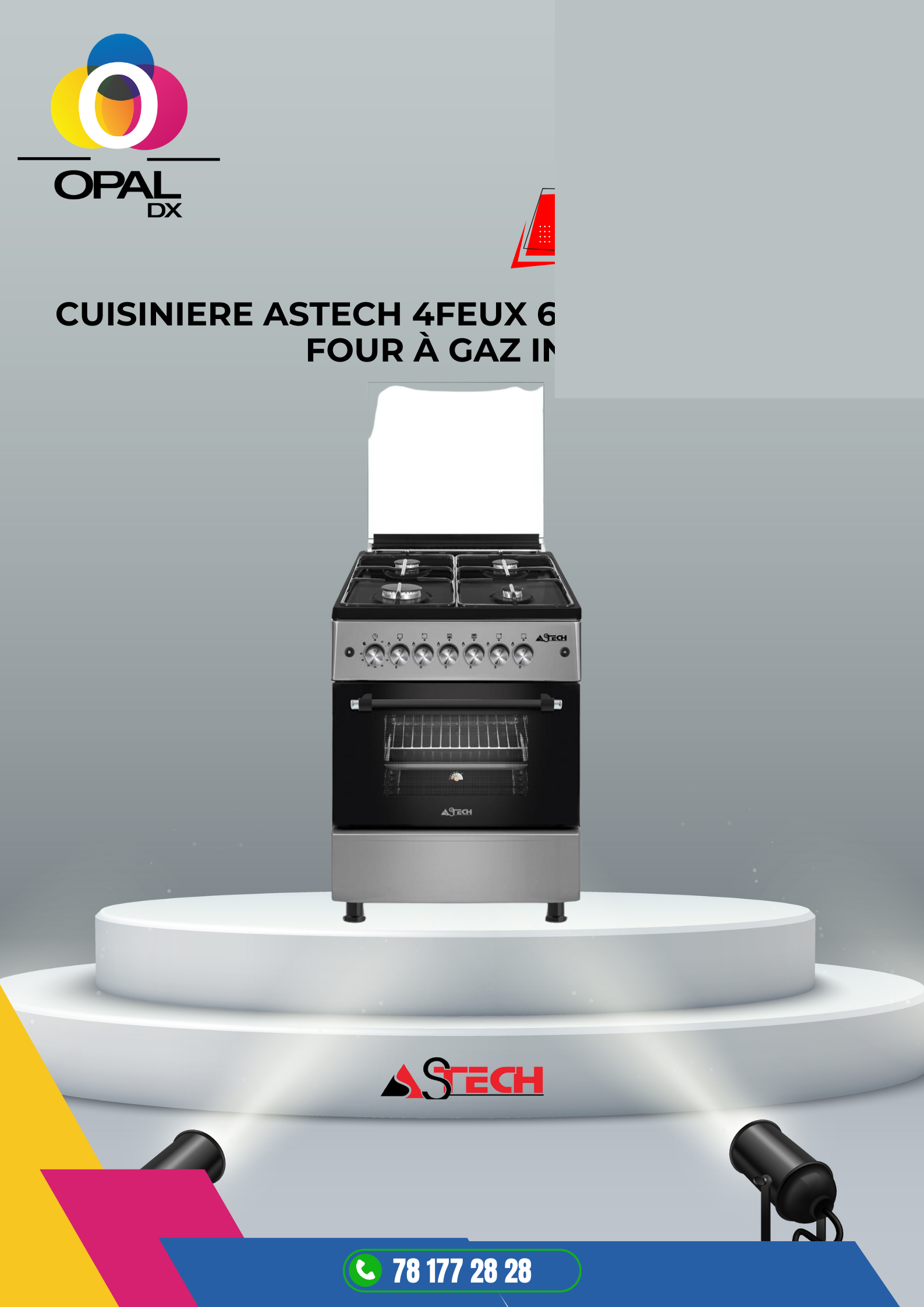 CUISINIÈRE ASTECH 4FEUX  60X60 À GAZ AVEC FOUR À GAZ INOX