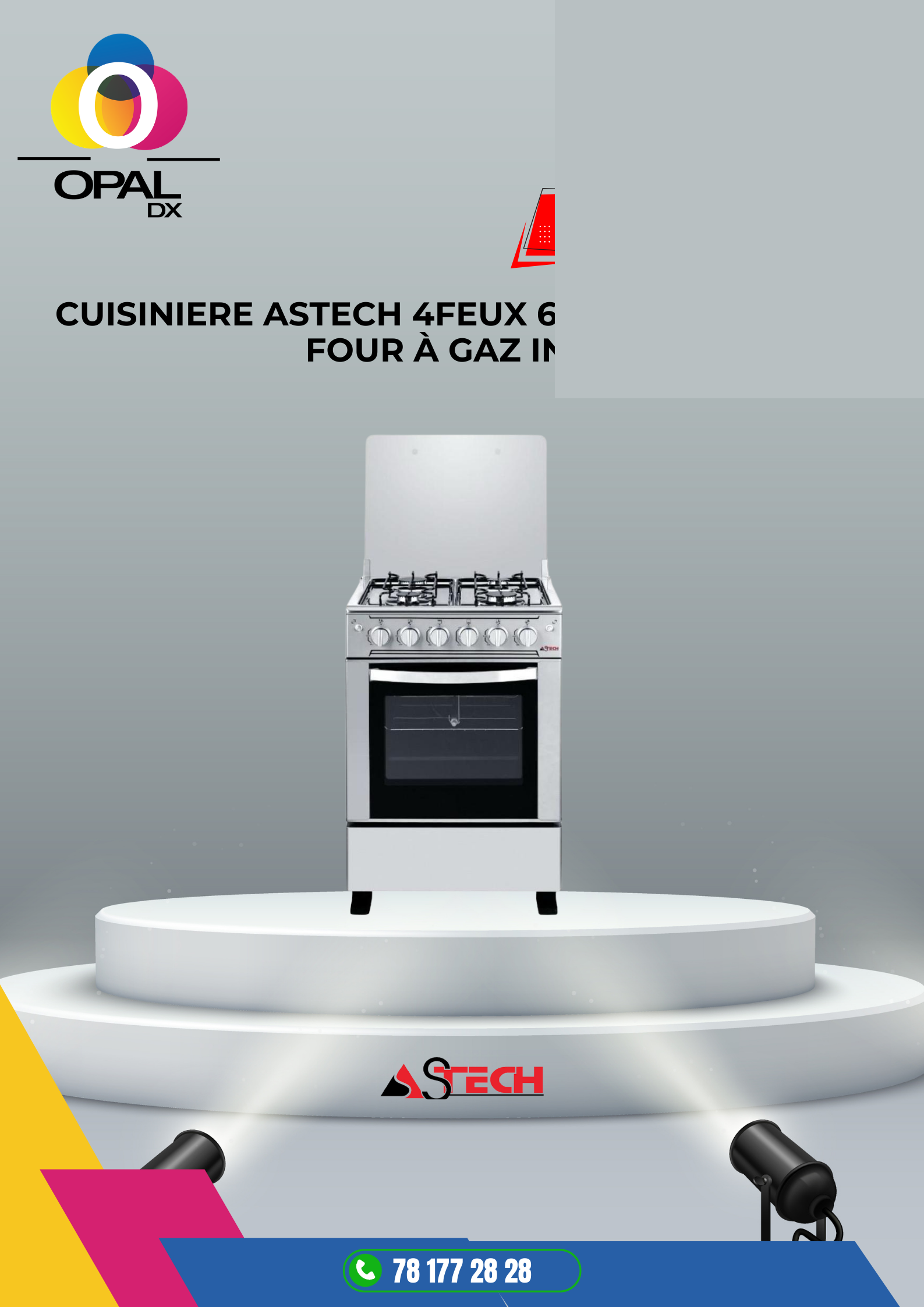 CUISINIÈRE ASTECH 4FEUX 60X60 À GAZ AVEC FOUR À GAZ INOX