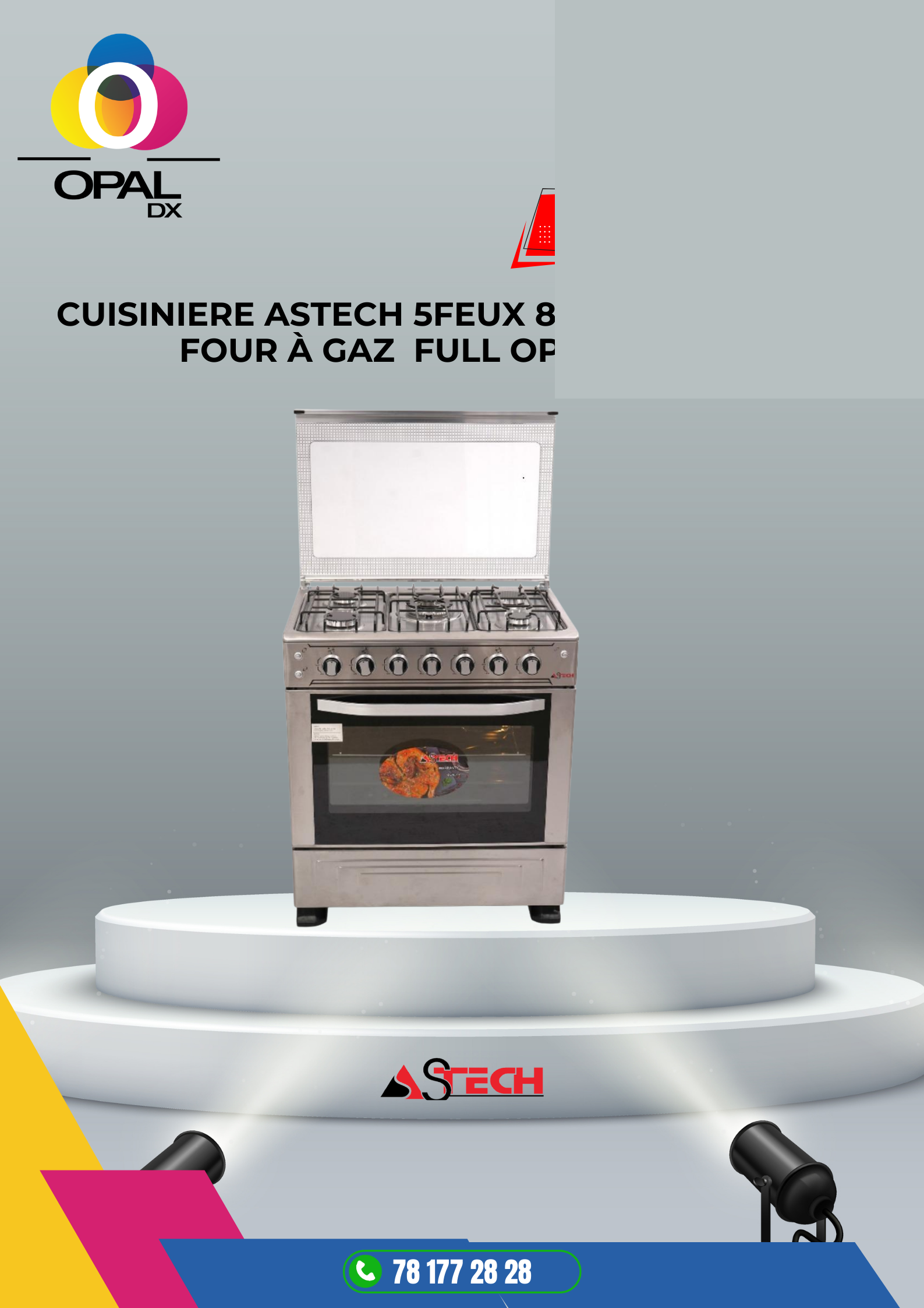 CUISINIÈRE ASTECH 5 FEUX 80X60 À GAZ AVEC FOUR