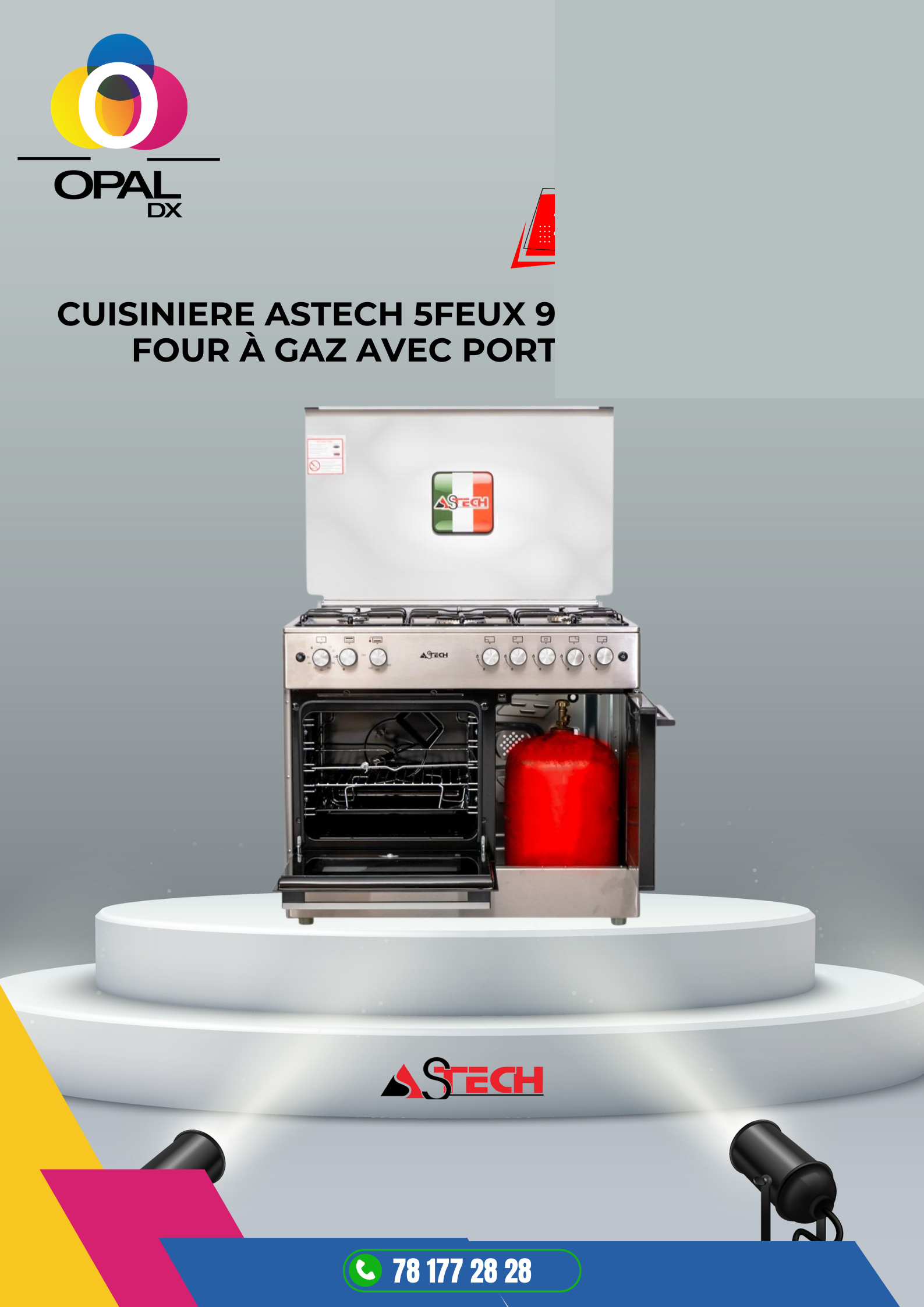 CUISINIÈRE ASTECH 5 FEUX 90X60 À GAZ AVEC FOUR À GAZ AVEC PORTE BOUTEILLE