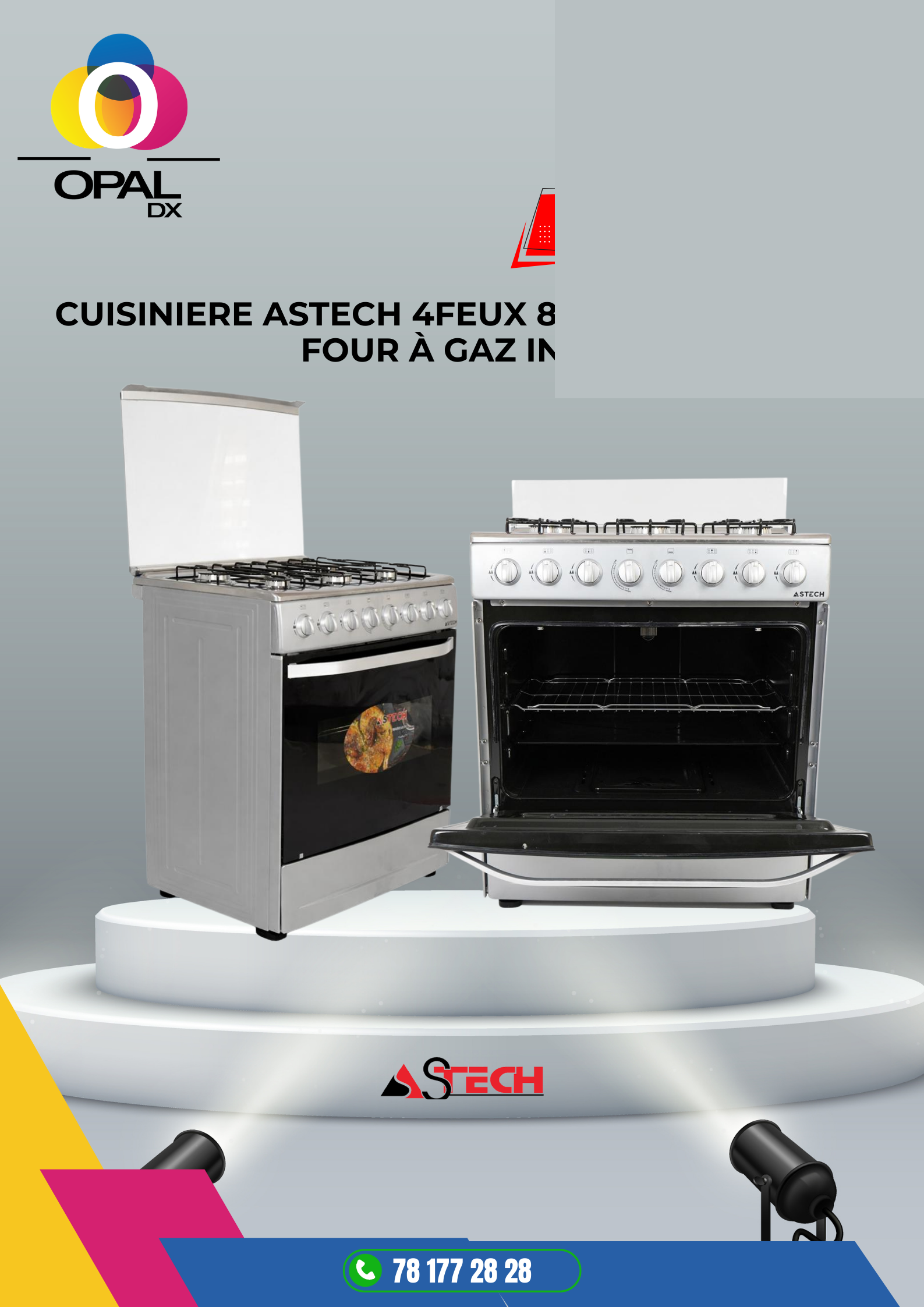 CUISINIÈRE ASTECH 6 FEUX 80X60 À GAZ AVEC FOUR À GAZ INOX