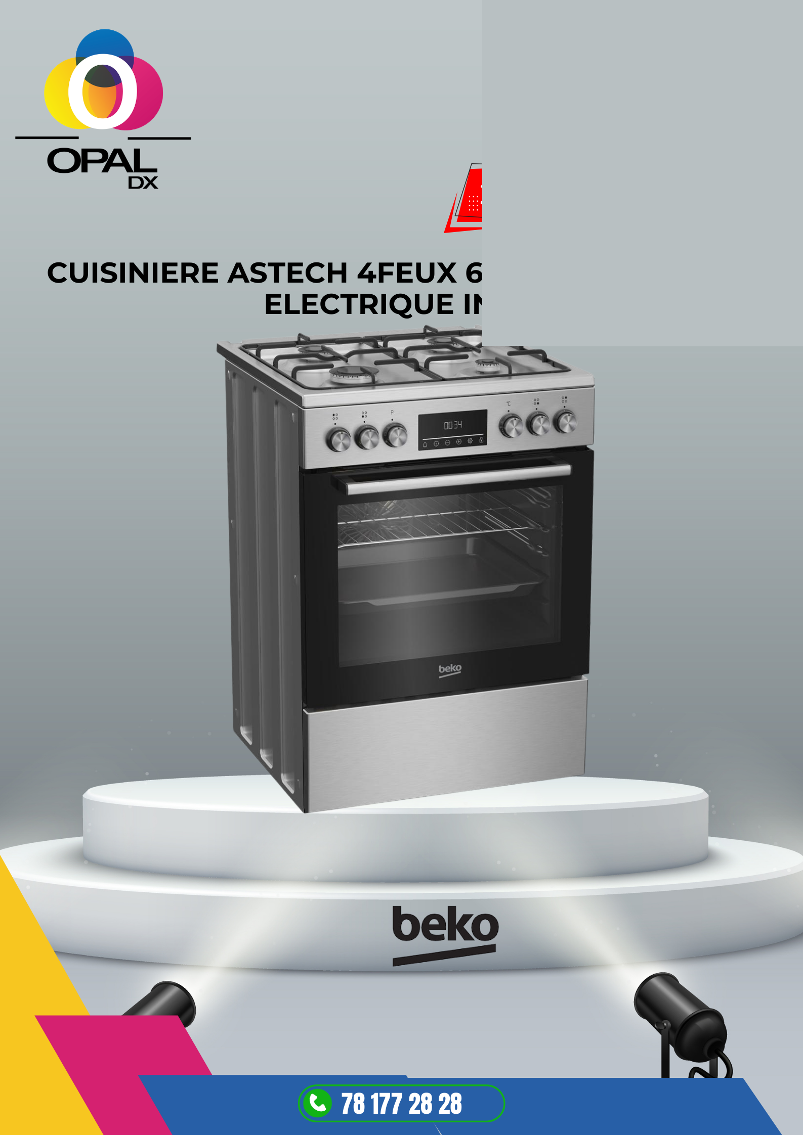 CUISINIÈRE BEKO 4 FEUX 60X60 À GAZ FOUR ELECTRIQUE INOX
