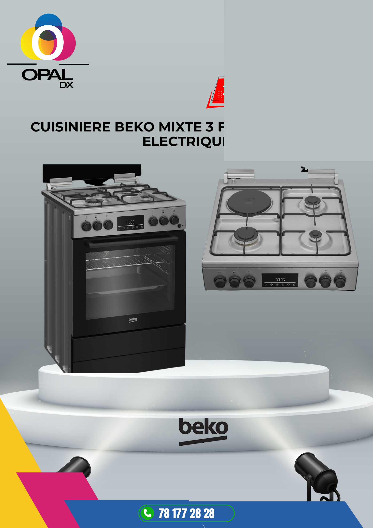 CUISINIÈRE BEKO MIXTE 3 FEUX À GAZ 1 FEU