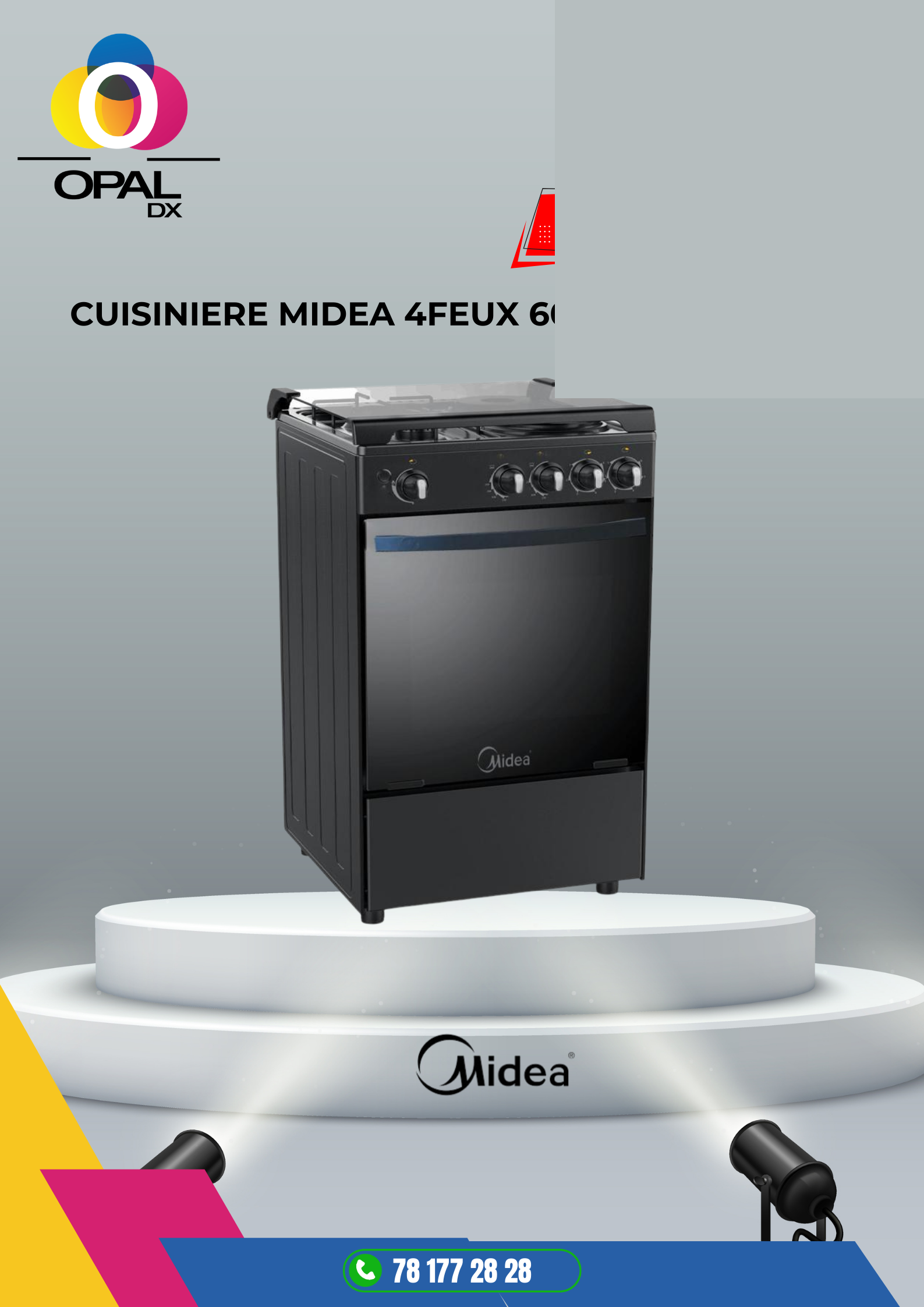 CUISINIÈRE MIDEA 4 FEUX 60X60 À GAZ NOIR
