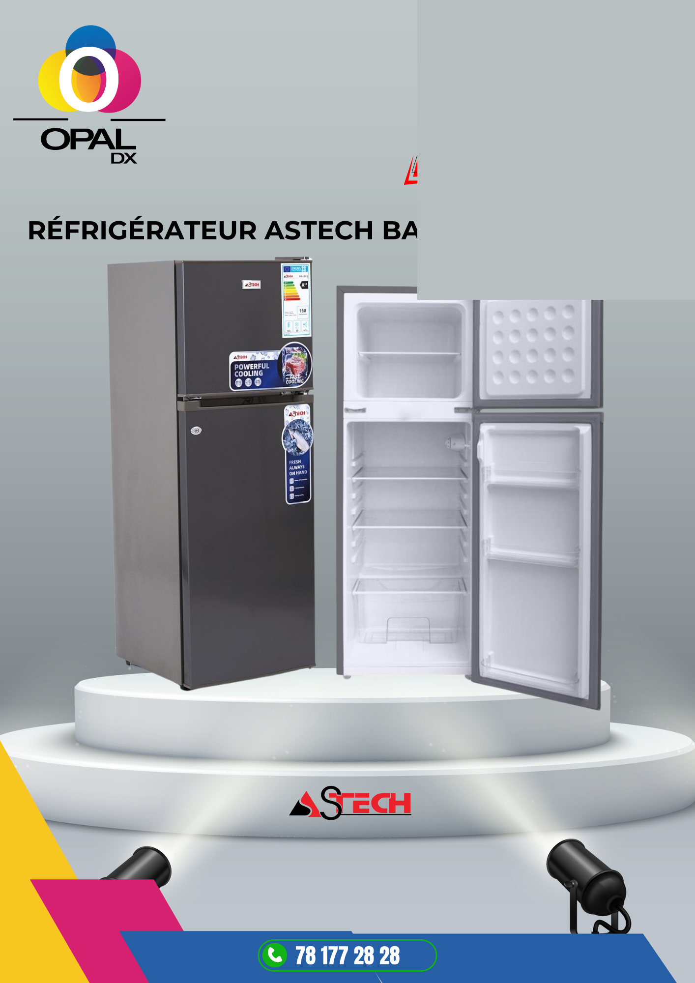 REFRIGERATEUR ASTECH 2 PORTES GRIS 138 LITRES
