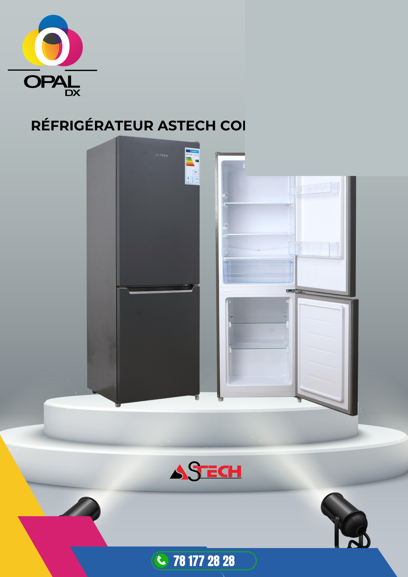 RÉFRIGÉRATEUR ASTECH COMBINÉ 3 TIROIRS 230LITRES